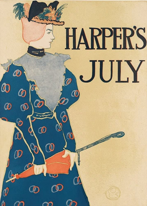 Vintage Literature 'The Lady with The Red Umbrella' from 'Harper's Magazine', U.S.A, 1897, Edward Penfield, Reproduction 200gsm A3 Vintage Art Nouveau Poster