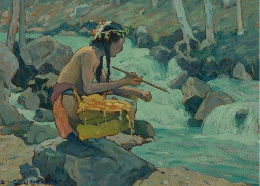 Eanger Irving Couse 'Indian by a Stream, Detail', U.S.A, 1933, Reproduction 200gsm A3 Vintage Classic Native American Art Poster - World of Art Global Limited