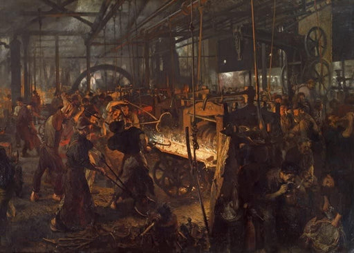 Adolph von Menzel 'The Iron Rolling Mill, Detail', German Realism, 1875, Reproduction 200gsm A3 Vintage Classic Art Poster - World of Art Global Limited