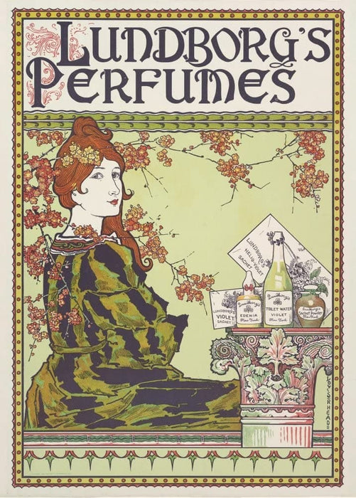 Vintage Barbershop and Salon 'Lundborg's Perfume's', U.S.A,1894, Louis Rhead, Reproduction 200gsm A3 Vintage Art Nouveau Barbershop Poster