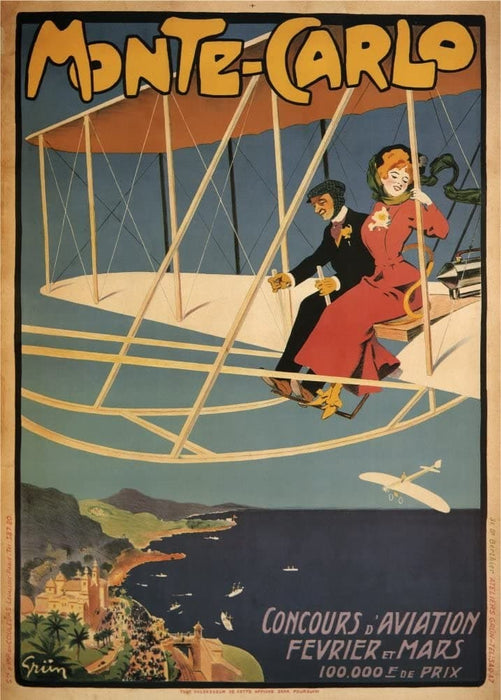 Vintage Travel Monaco 'Monte Carlo Air Show', 1909, Reproduction 200gsm A3 Vintage Art Nouveau Poster