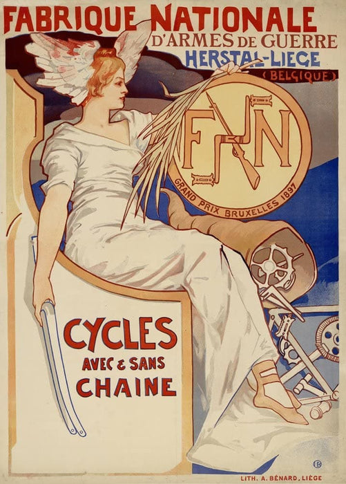 Vintage Cycling 'Fabrique Nationale D'Armes de Guerre Grand Prix', Belgium, 1897s, Reproduction 200gsm A3 Vintage Art Nouveau Cycling Poster