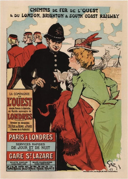 Vintage Travel France 'Paris to London and Brighton' 1899, Reproduction 200gsm A3 Vintage Art Nouveau Travel Poster