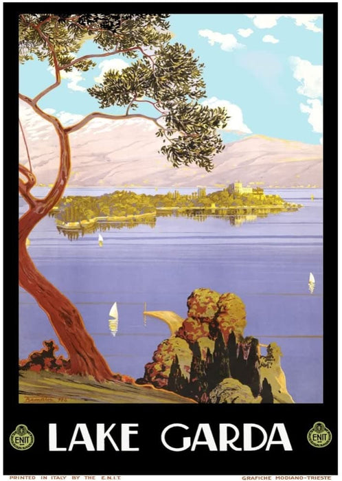 Vintage Travel Italy 'Lake Garda', 1924, Reproduction 200gsm A3 Vintage Art Deco Travel Poster