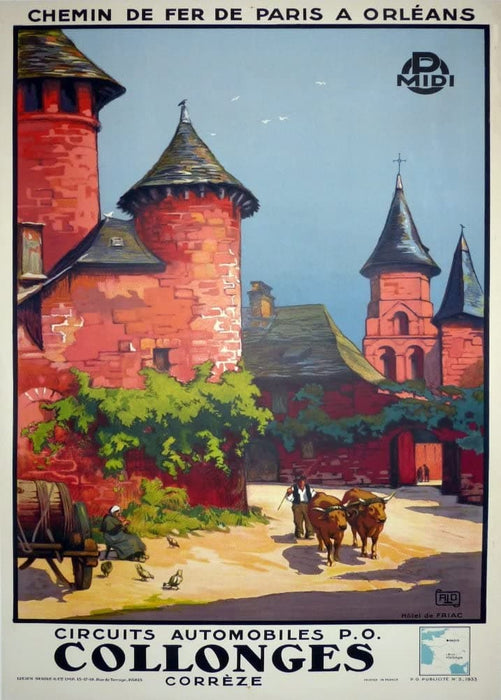 Vintage Travel France 'Collonges with Chemins de fer D'Orleans', 1920's, Reproduction 200gsm A3 Vintage Art Deco Travel Poster