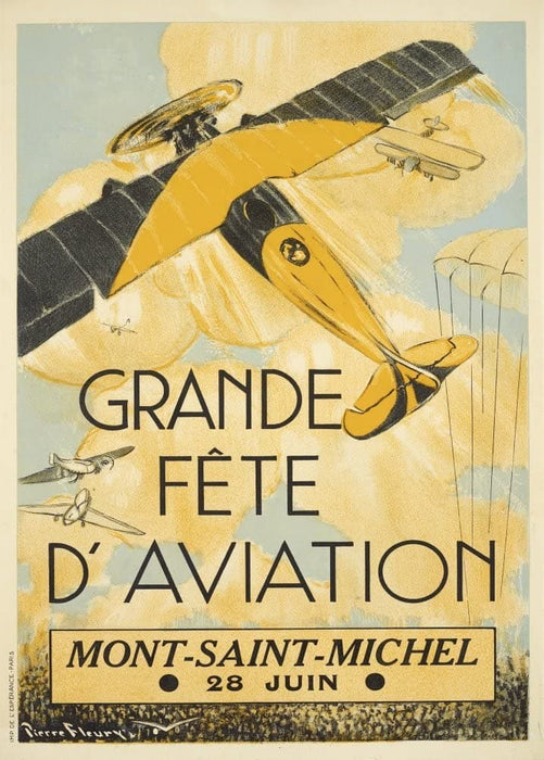 Vintage Travel France 'Mont Saint-Michel Grand Air Show and Aviation Week', 1920's, Reproduction 200gsm A3 Vintage Art Deco Travel Poster