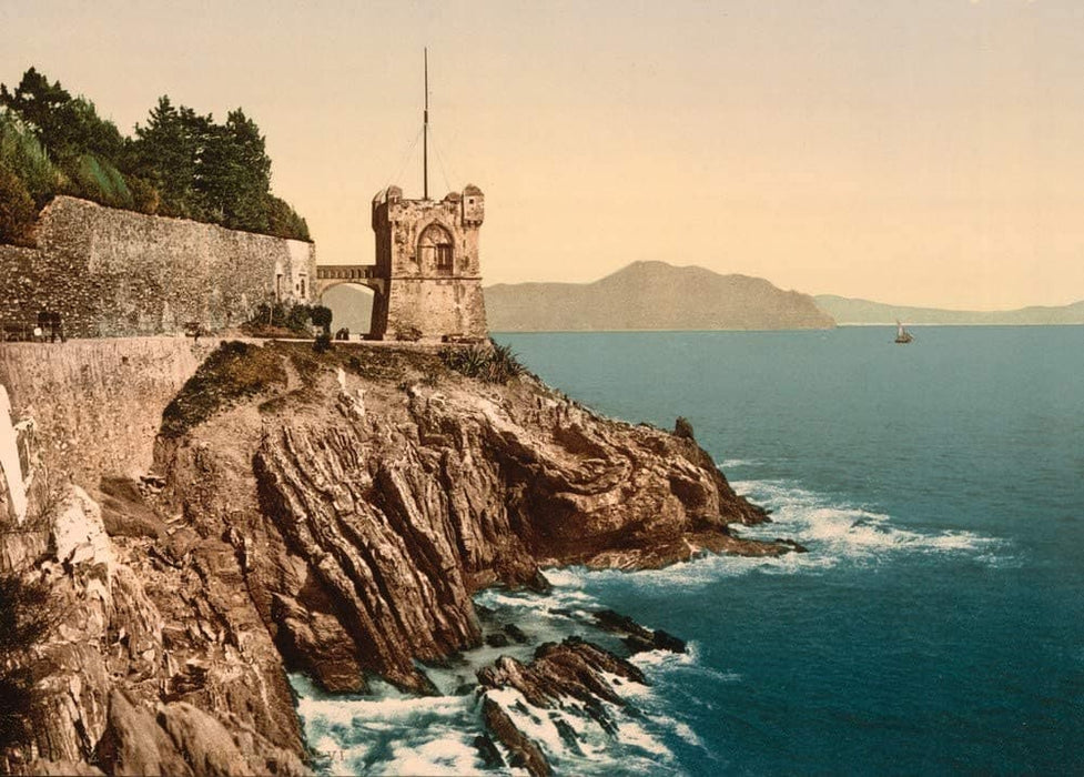 Vintage Travel Italy 'The Tower, Nervi, Genoa', Circa. 1890-1910, Reproduction 200gsm A3 Vintage Travel Photography Poster