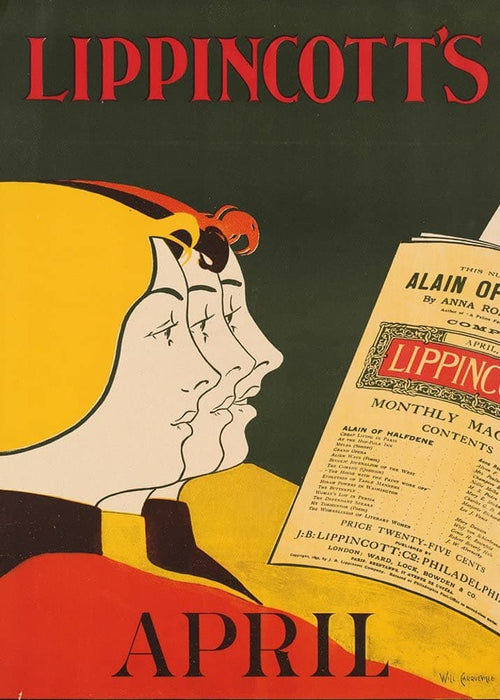 Vintage Literature 'Three Women', from 'Lippincotts', U.S.A, 1890-1900's, Reproduction 200gsm A3 Vintage Art Nouveau Poster