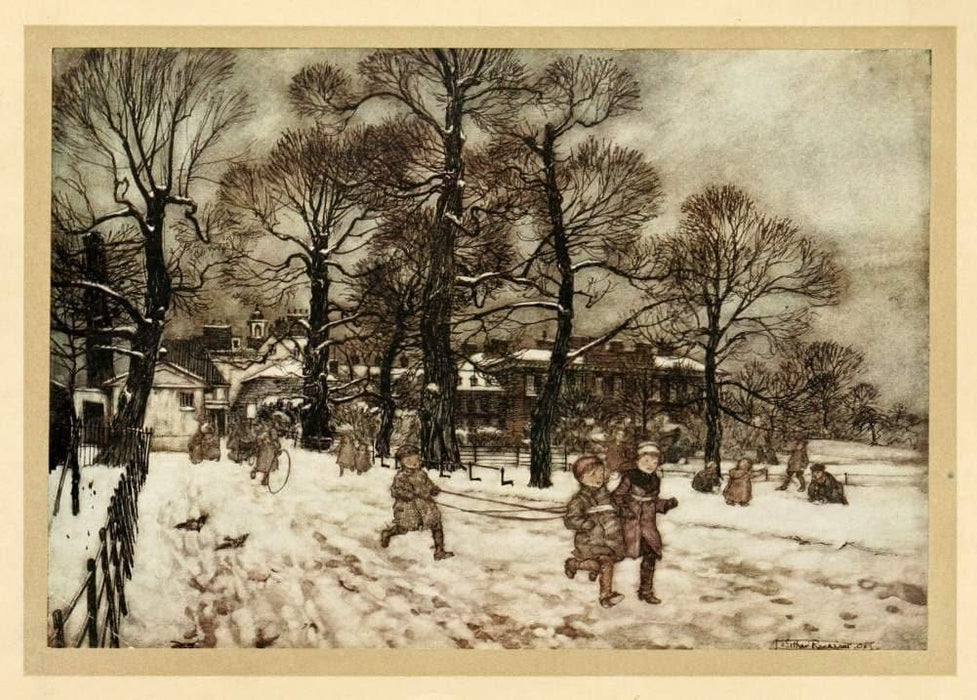 Arthur Rackham 'Afternoon When The Gardens were White with Snow', Peter Pan in Kensington Gardens, by J.M Barrie, 1906, Reproduction 200gsm A3 Vintage Poster - World of Art Global Limited