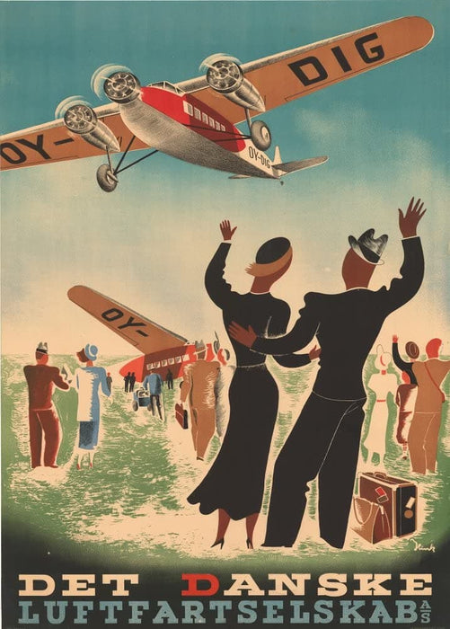 Vintage Travel Denmark 'Det Danske Luftartselskab', 1930's, Reproduction 200gsm A3 Vintage Art Deco Travel Poster