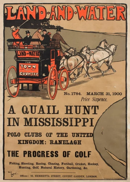 Vintage Golf 'The Progress of Golf', from 'Land and Water', England, 1900, Reproduction 200gsm A3 Vintage Art Nouveau Poster