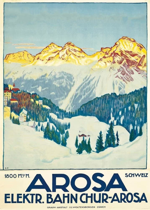 Vintage Travel Austria 'Arosa Elektr, Bahn Chur-Arosa', 1915, Reproduction 200gsm A3 Vintage Skiing and Winter Sport Poster