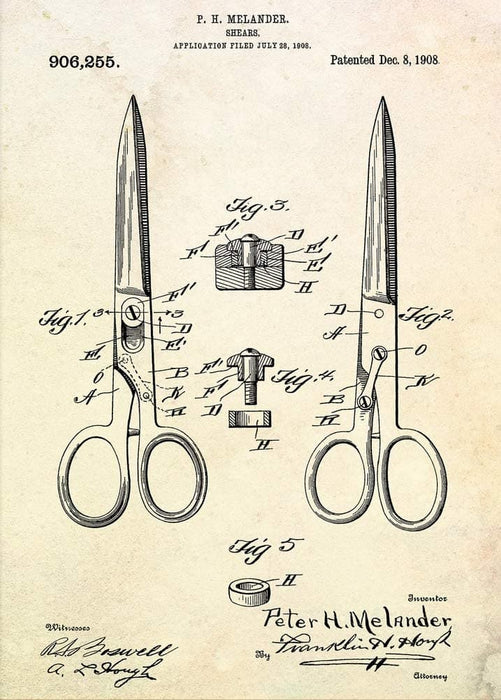 Vintage Barbershop and Salon 'Shears, Patent', U.S.A, 1908, Reproduction 200gsm A3 Vintage Barbershop Poster