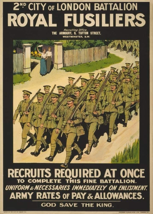 Vintage British WW1 Propaganda 'Royal Fusiliers of The City of London', England, 1914-18, Reproduction 200gsm A3 Vintage British Propaganda Poster