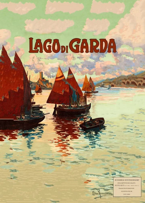Vintage Travel Italy 'Lago di Gardia', Circa. 1920-30's, Reproduction 200gsm A3 Vintage Art Deco Travel Poster