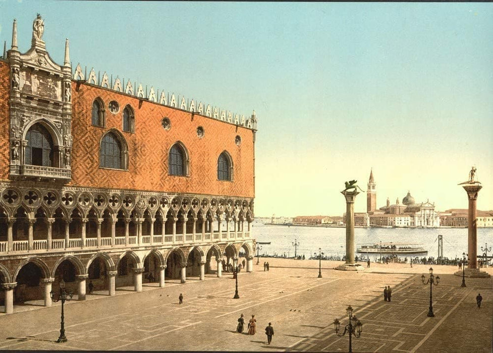 Vintage Travel Italy 'The Doges Palace and The Piazzetta, Venice', Circa. 1890-1910, Reproduction 200gsm A3 Vintage Travel Photography Poster