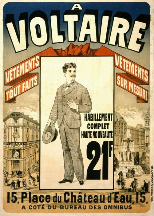 Jules Cheret 'A Voltaire Vetements Tout Faits', France, 1876, Reproduction 200gsm A3 Vintage Classic Art Nouveau Poster