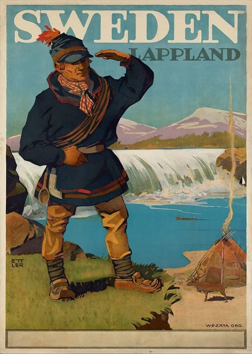Vintage Travel Sweden 'Lappland', Circa. 1920-30's, Reproduction 200gsm A3 Vintage Art Deco Travel Poster