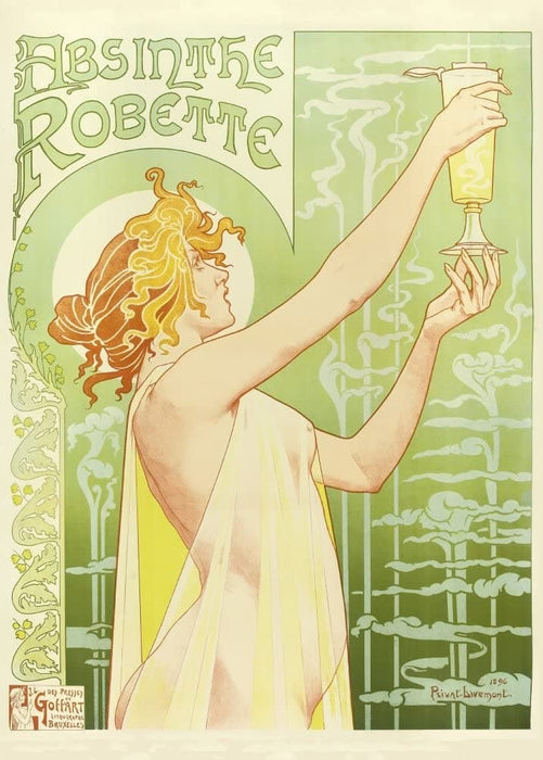Vintage Beers, Wines and Spirits 'Absinthe Robette', France, 1886, Henri Privat-Livemont, Reproduction 200gsm A3 Vintage Art Nouveau Poster