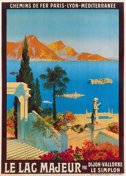 Vintage Travel Italy 'Le Lac Majeur', circa. 1920-30's, Reproduction 200gsm A3 Vintage Art Deco Travel Poster