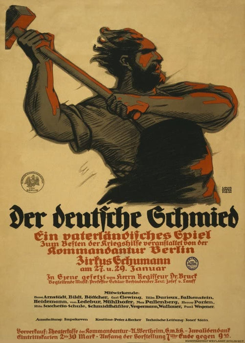 Vintage German WW1 Propaganda 'The German Blacksmith. A Patriotic Play', Germany, 1914-18, Reproduction 200gsm A3 Vintage German Propaganda Poster
