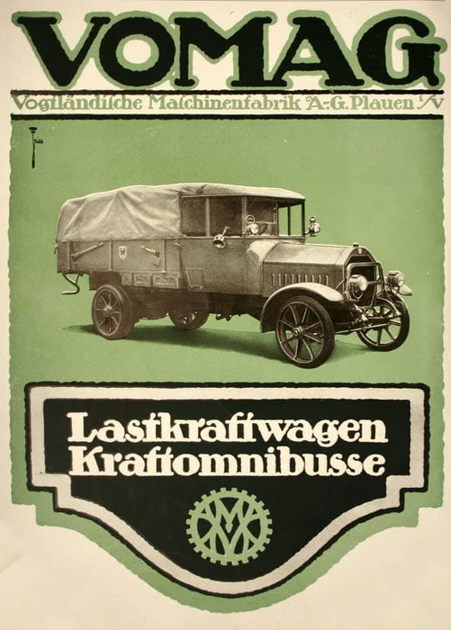 Vintage Automobile 'Vomag Automobile Manufacturers', Germany, 1914-18, Reproduction 200gsm A3 Vintage German WW1 Automobile Poster