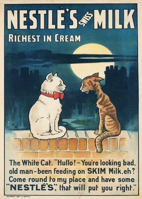 Vintage Coffee, Teas and Hot Drinks 'Nestle Swiss Milk, Richest in Cream', U.S.A or England, 1901, Reproduction 200gsm A3 Vintage Poster