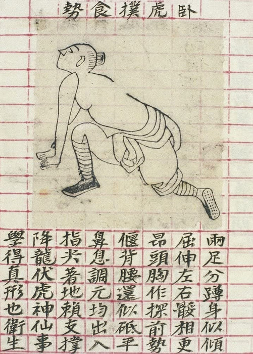 Vintage Martial Arts 'Crouching Tiger Pounces on Prey' from 'Yijin Jing. Classic of Transforming The Sinews', China, Circa. 7th Century, Reproduction 200gsm A3 Vintage Shaolin Tai Chi Poster