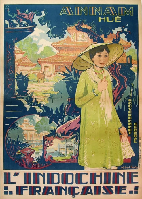 Vintage Travel Vietnam 'Hue and Indochina', 1930's, Reproduction 200gsm A3 Vintage Art Deco Travel Poster