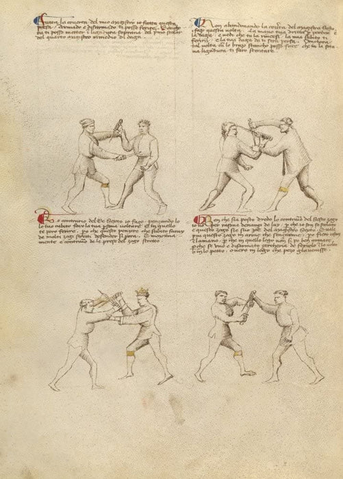 Vintage Martial Arts 'Position Chart 44', from 'Fior di Battaglia', Italy, 14th Century, Reproduction 200gsm A3 Swordfighting, Armed Combat and Self-Defence Poster