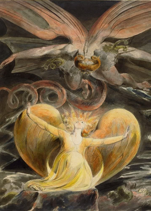 Vintage Occult and Magic 'The Great Red Dragon and The Woman Clothed with The Sun, Detail', William Blake, England, 1805-10, Reproduction 200gsm A3 Vintage Poster
