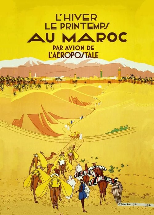 Vintage Travel Morocco 'Au Maroc Par Avion de L'Aeropostale', 1929, Reproduction 200gsm A3 Vintage Art Deco Travel Poster