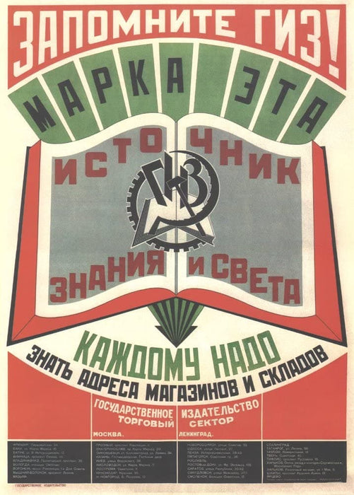 Vintage Russian Constructivism 'Remember Giz State Publishers, This Trademark is A Source of Knowledge and Light', 1925, Reproduction 200gsm A3 Vintage Russian Communist Propaganda Poster
