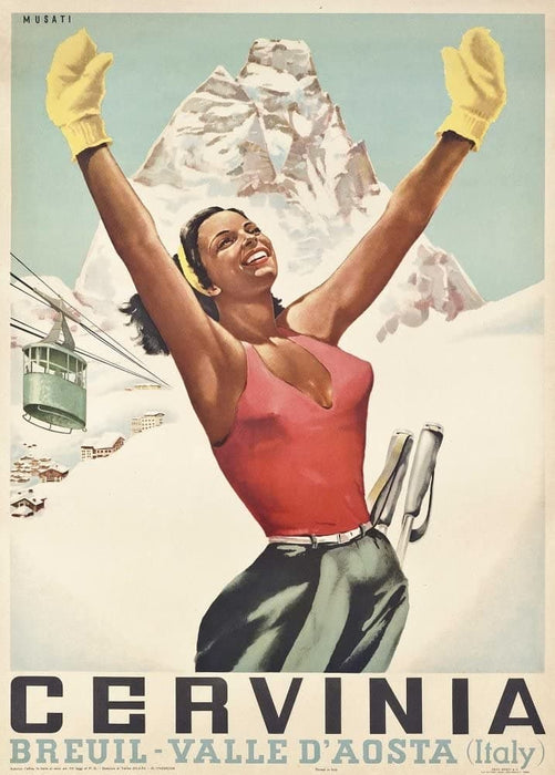 Vintage Travel Italy 'Cervina for Winter Sports', 1938, Reproduction 200gsm A3 Vintage Art Deco Travel Poster