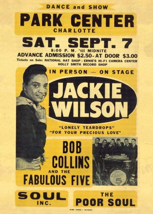 Vintage Music 'Jackie Wilson Live with Bob Collins, Favourite Five, Soul Inc, Poor Souls Live', U.S.A, 1968, Reproduction 200gsm A3 Vintage Soul Music Poster