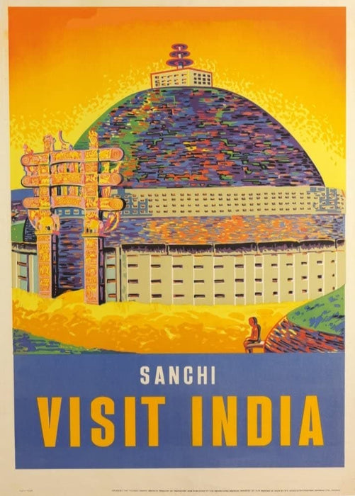 Vintage Travel India 'Sanchi in Madhya', 1930's, Reproduction 200gsm A3 Vintage Art Deco Travel Poster