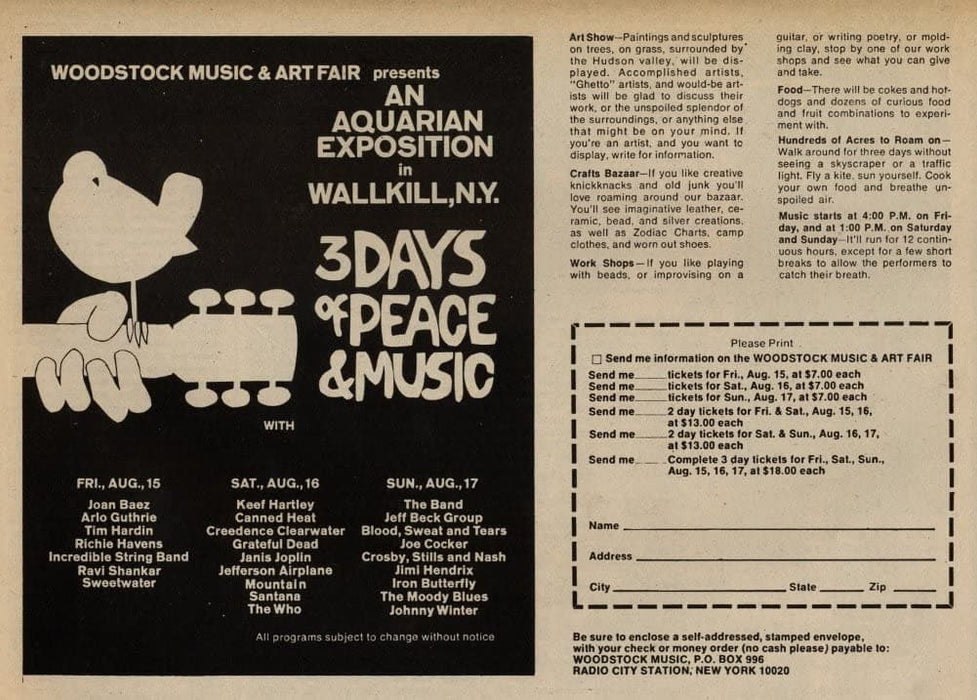 Vintage Music 'Woodstock Festival', U.S.A, 1969, Reproduction 200gsm A3 Vintage Poster