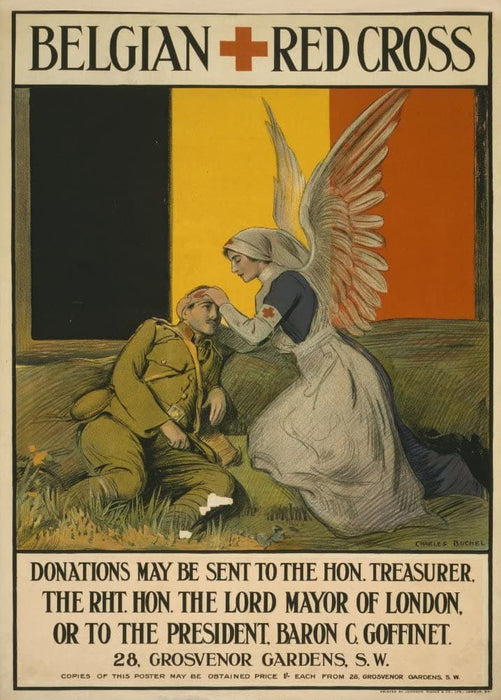 Vintage British WW1 Propaganda 'Belgian Red Cross Donations', England, 1914-18, Reproduction 200gsm A3 Vintage British Propaganda Poster