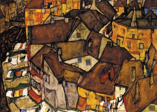Egon Schiele 'Krumau. Crescent of Houses. The Small City, Detail', Austria, 1915, Reproduction 200gsm A3 Vintage Classic Art Poster - World of Art Global Limited
