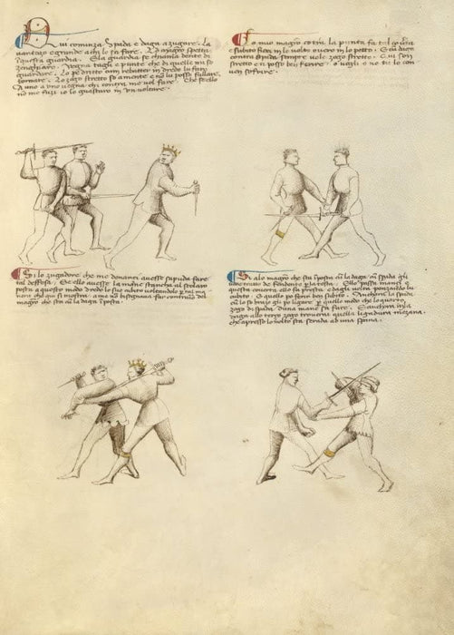 Vintage Martial Arts 'Position Chart 1', from 'Fior di Battaglia', Italy, 14th Century, Reproduction 200gsm A3 Swordfighting, Armed Combat and Self-Defence Poster