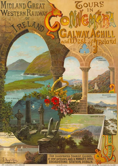 Vintage Travel Ireland 'Tours in Connemara, Galway, Achill and The West of Ireland on G.W.R's Turbine Steamers', 1906, Reproduction 200gsm A3 Vintage Travel Poster