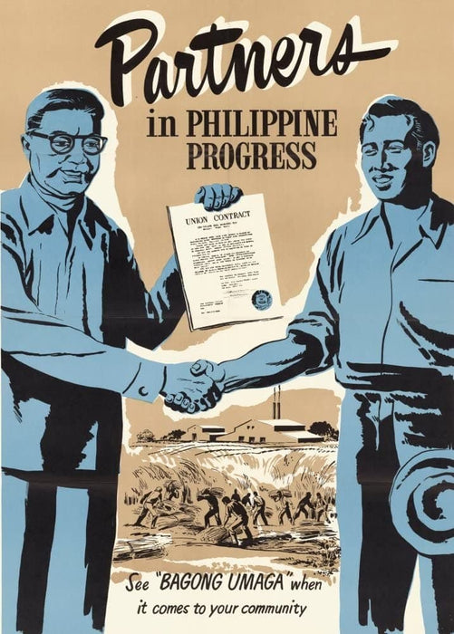 Vintage Philippines Propaganda 'Partners in Progress. See Bagong Umaga When it Comes to Your Community', Philippines, 1950's, Reproduction 200gsm A3 Vintage Propaganda Poster