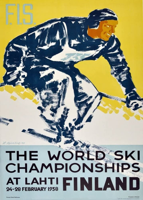 Vintage Travel Finland 'World Ski Championship at Lahti', 1938, Reproduction 200gsm A3 Vintage Art Deco Sport Poster