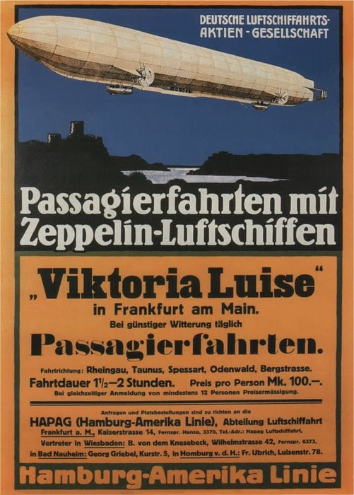 Vintage Travel Germany 'Zeppelin Airstrip Transport Company', 1912, Reproduction 200gsm A3 Vintage Travel Poster