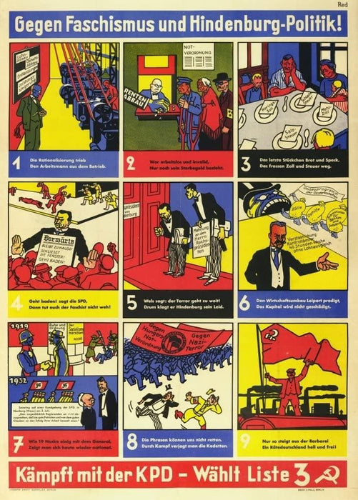 Vintage German Communist Propaganda 'Against Fascism Then Choose The Red Communist Party of Germany', Circa. 1919-33, Reproduction 200gsm A3 Vintage German Interwar Communist Propaganda Poster