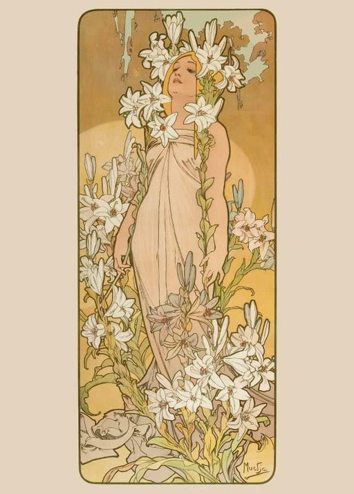 Alphonse Mucha 'Lily, from The Flowers Series', Czech, 1898, Vintage 200gsm A3 Classic Art Nouveau Poster - World of Art Global Limited