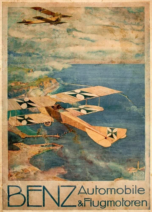 Vintage German WW1 Propaganda 'Benz Automobile and Aeroplane Manufacturers', Germany, 1914-18, Reproduction 200gsm A3 Vintage German Aviation Poster