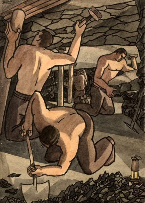 Vintage British WW11 Propaganda 'Coal Miners at Work. Cutting Coal and Propping', Version 3, England, 1939-45, Reproduction 200gsm A3 Vintage British Propaganda Poster