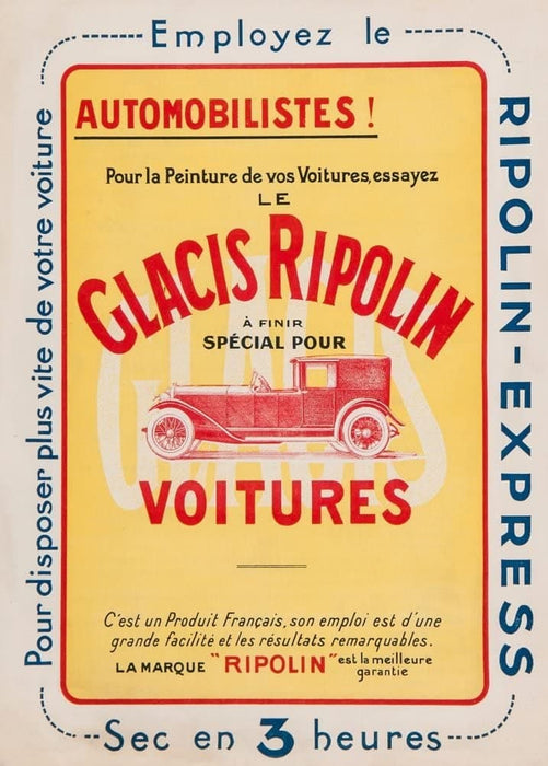 Vintage Automobile 'Glacis Ripolin Cars', France, 1920, Reproduction 200gsm A3 Vintage Automobile Poster