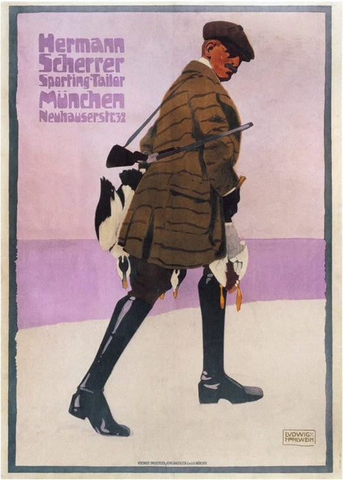 Vintage Clothes and Accessories 'Herman Scherrer Sporting Tailor', Germany, 1907, Ludwig Hohlwein, Reproduction 200gsm A3 Vintage Poster